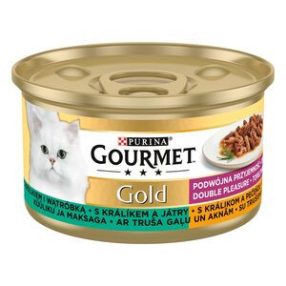   GOURMET GOLD Nyúllal és májjal duó élmény nedves macskaeledel 85g