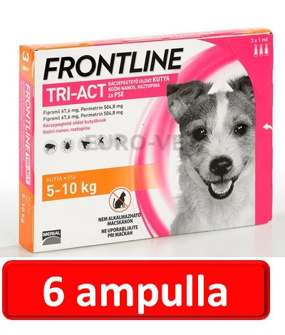 2 doboz : Frontline Tri-Act rácsepegtető oldat 5-10 kg-os kutyáknak (3x 1 ml) ( macskákra nem rakható )