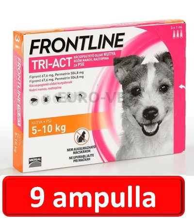 3 doboz : Frontline Tri-Act rácsepegtető oldat 5-10 kg-os kutyáknak (3x 1 ml) ( macskákra nem rakható )