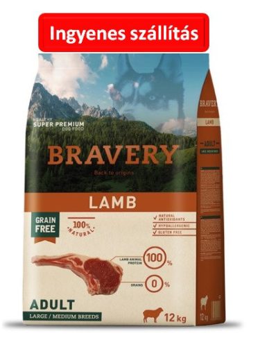Bravery Grain Free Adult Large/Medium Lamb kutyaeledel  4kg 