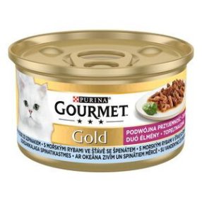   GOURMET GOLD Tengeri hallal szószban spenóttal duó élmény nedves macskaeledel 85g