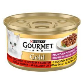   GOURMET GOLD Csirkével és marhával duó élmény nedves macskaeledel 85g