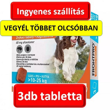 FRONTPRO® rágótabletta kutyáknak (>10–25 kg) 68 mg; 3db tabletta , Termék szavatosság : 2026.03.28