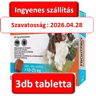 FRONTPRO® rágótabletta kutyáknak (>10–25 kg) 68 mg; 3db tabletta , Termék szavatosság : 2026.04.28