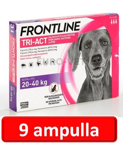 3 doboz : Frontline Tri-Act rácsepegtető oldat 20-40 kg-os kutyáknak (3 ampulla ) ( macskákra nem rakható )