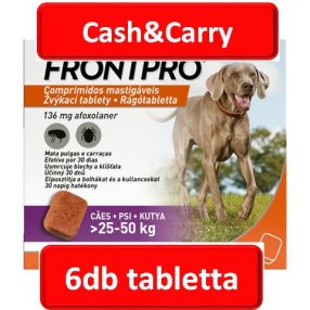   2doboz: FRONTPRO® rágótabletta kutyáknak (>25–50 kg) 136 mg; 3db tabletta , Termék szavatosság : 2028.03