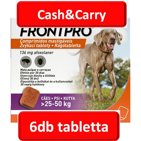 2doboz: FRONTPRO® rágótabletta kutyáknak (>25–50 kg) 136 mg; 3db tabletta , Termék szavatosság : 2028.03