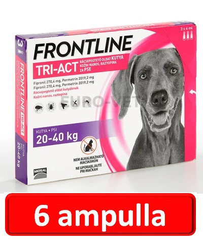 2 doboz : Frontline Tri-Act rácsepegtető oldat 20-40 kg-os kutyáknak (3 ampulla ) ( macskákra nem rakható )