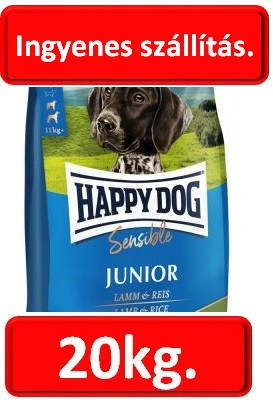 Happy Dog Supreme Sensible Junior bárány & rizs 10+10=20kg. , Ingyenes szállítás