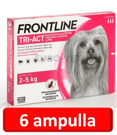2 doboz : Frontline Tri-Act rácsepegtető oldat 2-5 kg-os kutyáknak (3 ampulla) ( macskákra nem rakható )