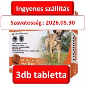   FRONTPRO® rágótabletta kutyáknak (>4–10 kg) 28,3 mg; 3db tabletta , Termékszavatosság : 2026.05.30