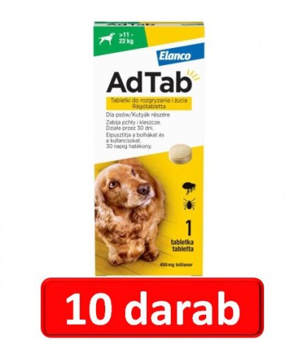 10 darab : AdTab rágótabletta nagy testű kutyáknak (>11-22kg) 450mg , 1db tabletta