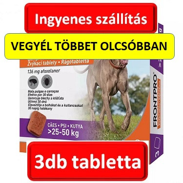 FRONTPRO® rágótabletta kutyáknak (>25–50 kg) 136 mg; 3db tabletta , Termék szavatosság : 2026.04.28