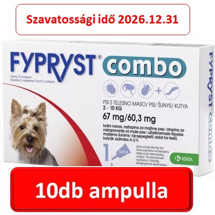 10db : Fypryst Combo spot on kutyáknak S 2-10kg között (67mg) 1 ampulla , Termék szavatosság : 2026.12.31