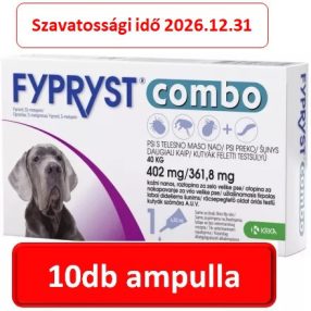   10darab : Fypryst Combo spot on kutyáknak XL 40kg fölött (4,02mg) 1 ampulla , Termék szavatosság : 2026.12.31