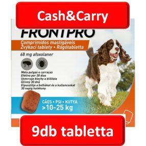   3doboz : FRONTPRO® rágótabletta kutyáknak (>10–25 kg) 68 mg; 3db tabletta , Termék szavatosság : 2028.03
