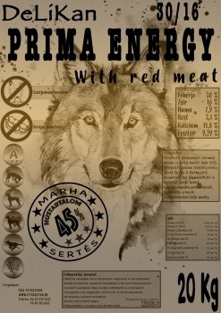 Delikan Prima Energy Red Meat kutyatáp 20kg Fehér zsák 