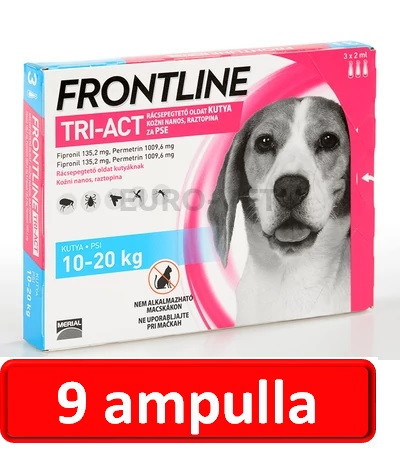 3 doboz : Frontline Tri-Act rácsepegtető oldat 10-20 kg-os kutyáknak (3 db x 2 ml ampulla) ( macskákra nem rakható )