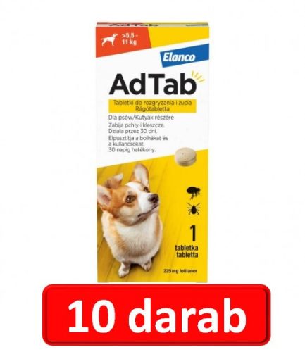 10 darab : AdTab rágótabletta közepes testű kutyáknak (>5,5-11kg) 225mg , 1db tabletta