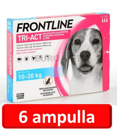 2 doboz : Frontline Tri-Act rácsepegtető oldat 10-20 kg-os kutyáknak (3 db x 2 ml ampulla) ( macskákra nem rakható )