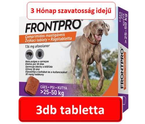 3 Hónap szavatosság idejű : FRONTPRO® rágótabletta kutyáknak (>25–50 kg) 136 mg; 3db tabletta , 