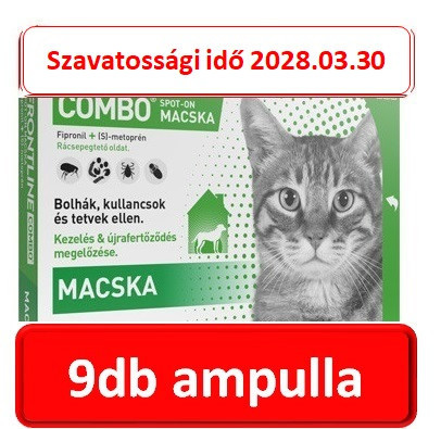 3 csomag : Frontline Combo macska  3db ampulla. Szavatossági idő : 2028.03.30