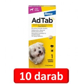   10 darab : AdTab rágótabletta kis testű kutyáknak (>2,5-5,5kg) 112mg , 1db tabletta
