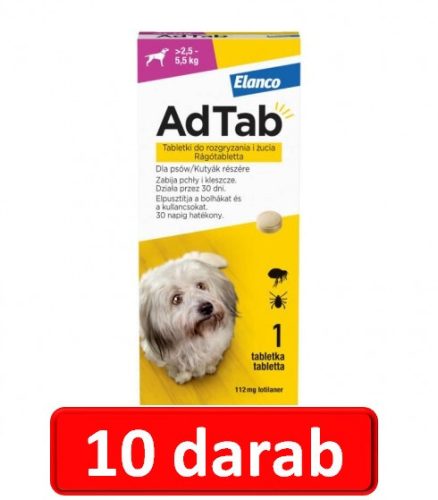 10 darab : AdTab rágótabletta kis testű kutyáknak (>2,5-5,5kg) 112mg , 1db tabletta