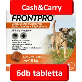   2doboz : FRONTPRO® rágótabletta kutyáknak (>4–10 kg) 28,3 mg; 3db tabletta , Termékszavatosság : 2027