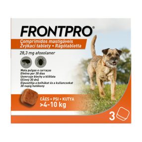    FRONTPRO® rágótabletta kutyáknak (>4–10 kg) 28,3 mg; 3db tabletta , Termékszavatosság : 2027