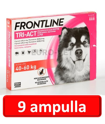 3 doboz :  Frontline Tri-Act rácsepegtető oldat 40-60 kg-os kutyáknak (3 ampulla ) ( macskákra nem rakható )