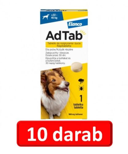 10 darab : AdTab rágótabletta óriás testű kutyáknak (>22-45kg) 900mg , 1db tabletta