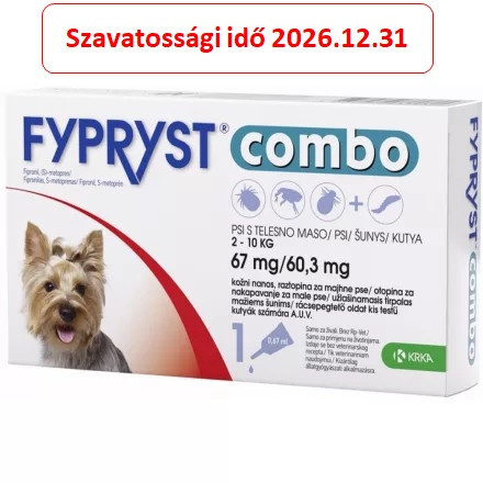 Fypryst Combo spot on kutyáknak S 2-10kg között (67mg) 1 ampulla , Termék szavatosság: 2026.12.31